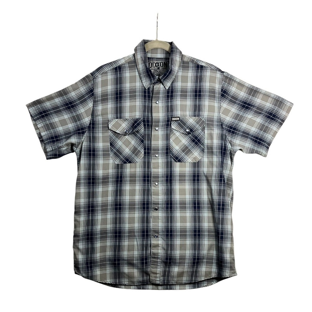 Dixxon Flannel Co Mens Laredo Bamboo Shirt L Blue Gray Plaid Short Sleeve Snap
